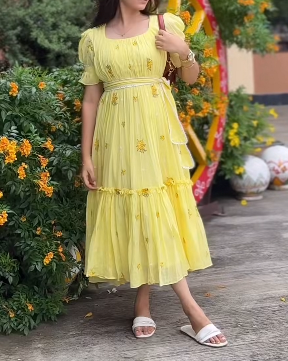 Yellow embroidery dress