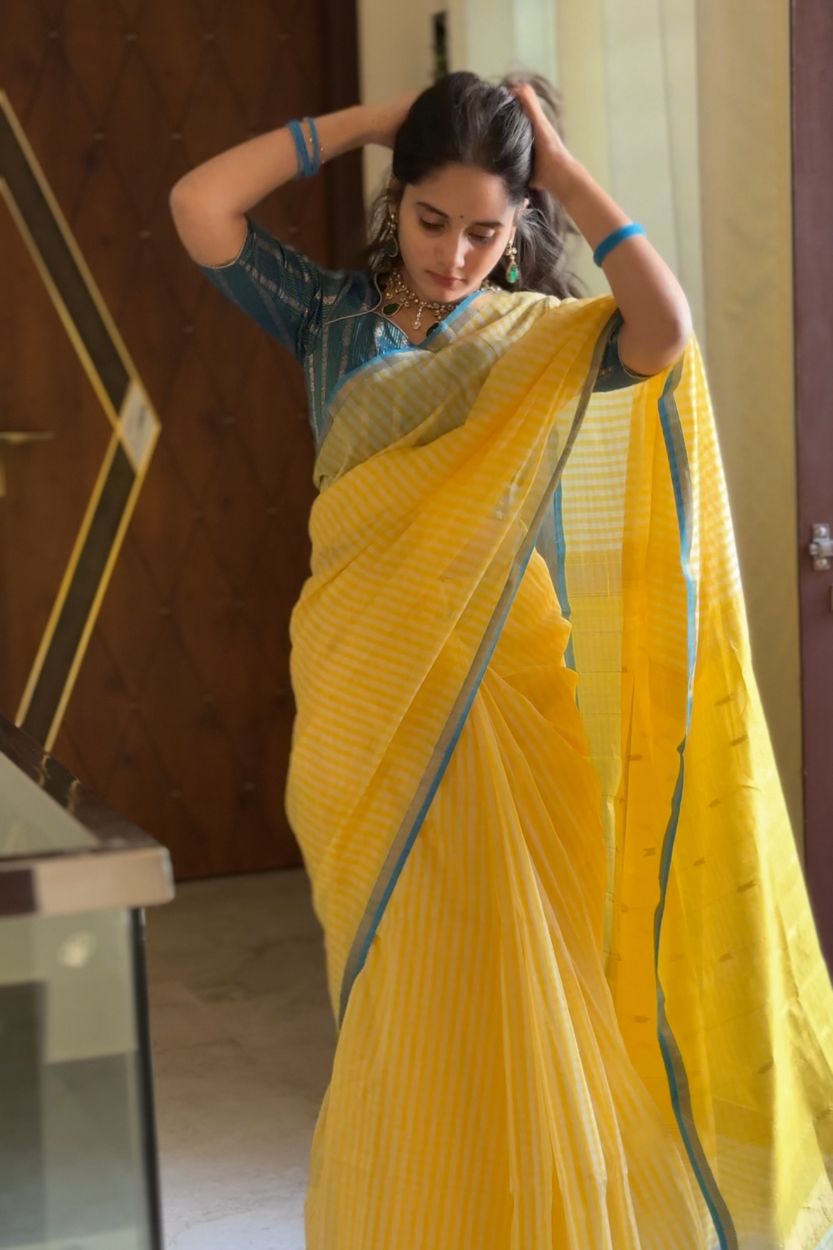 Gingham checked saree