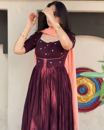 Wine Petal Anarkali