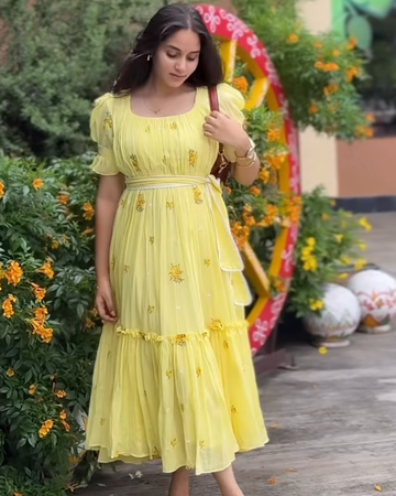 Yellow embroidery dress